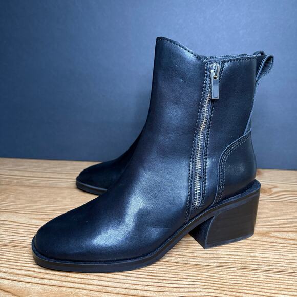 Steve Madden Black Leather Zip Moto Combat Heeled Ankle Boots Womens 7.5